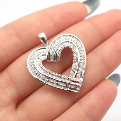 925 Sterling Silver SUN Real White Diamond Open Double Heart Pendant