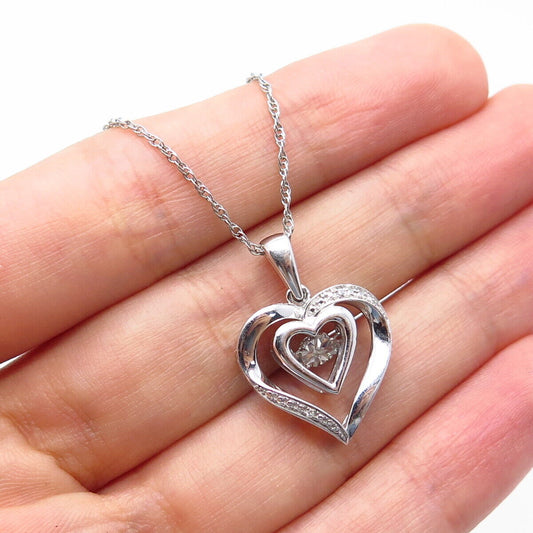 925 Sterling Silver Real Diamond Accent Heart Prince-of Wales Chain Necklace 18"