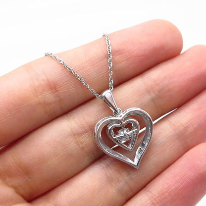 925 Sterling Silver Real Diamond Accent Heart Prince-of Wales Chain Necklace 18"