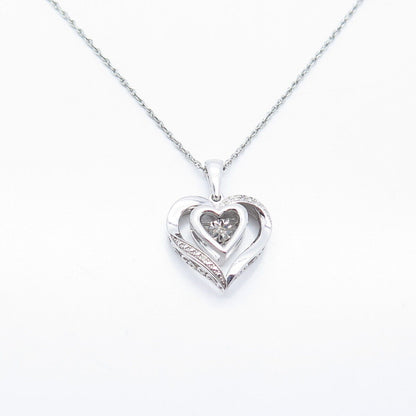 925 Sterling Silver Real Diamond Accent Heart Prince-of Wales Chain Necklace 18"