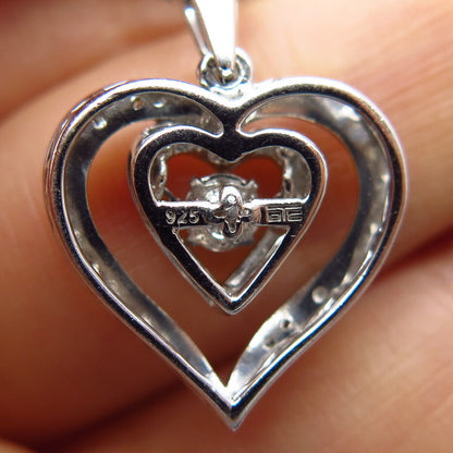 925 Sterling Silver Real Diamond Accent Heart Prince-of Wales Chain Necklace 18"