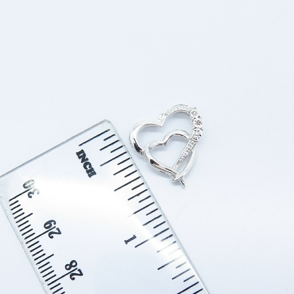 925 Sterling Silver Real Diamond Double Heart Slide Pendant