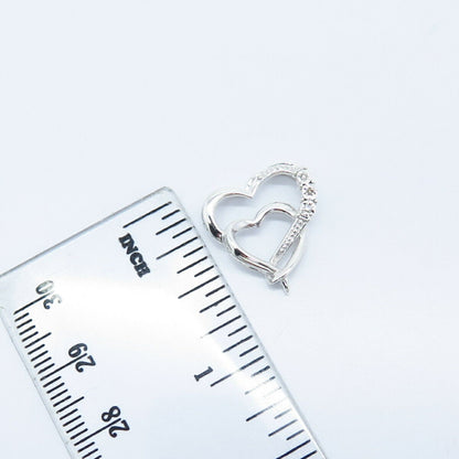 925 Sterling Silver Real Diamond Double Heart Slide Pendant
