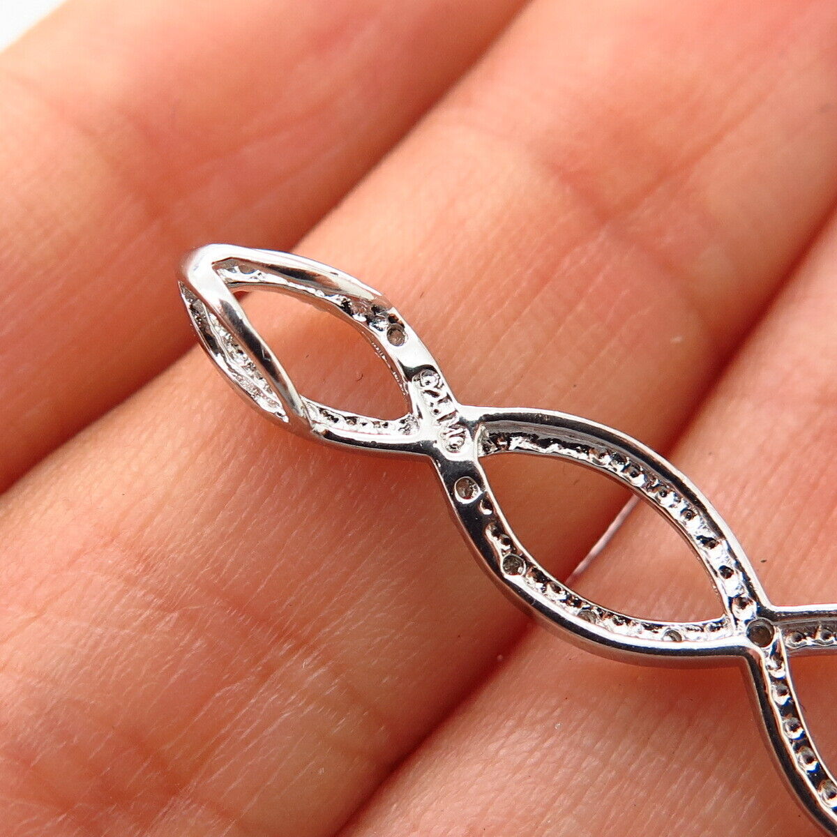 925 Sterling Silver Real Diamond Twisted Design Slide Pendant