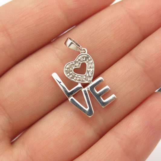 925 Sterling Silver Vintage Real Diamond "Love" Heart Pendant