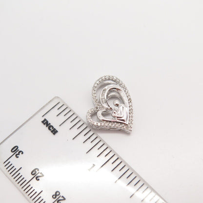 925 Sterling Silver SUN Real White Diamond Mom & Baby Open Heart Slide Pendant