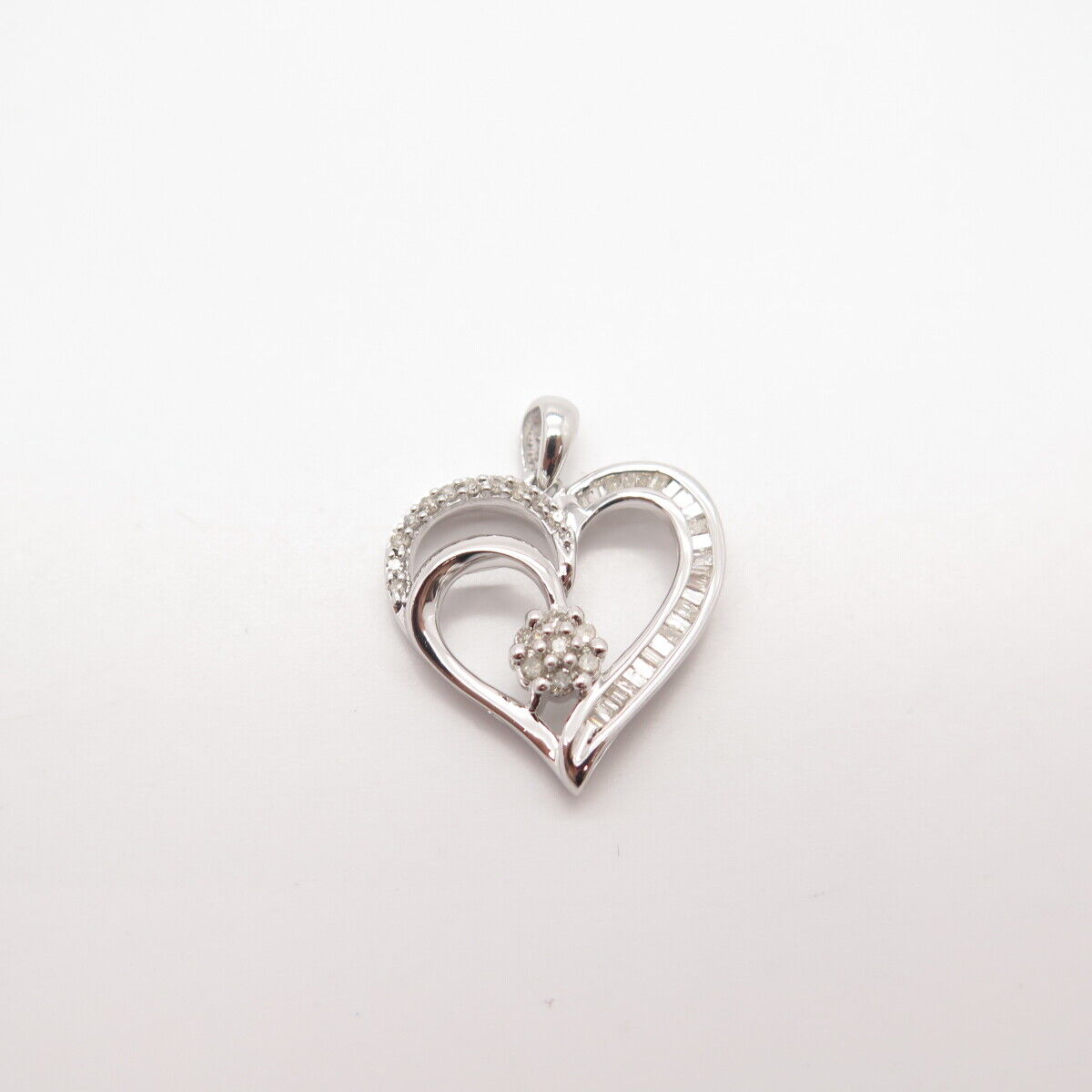 925 Sterling Silver SUN Real White Diamond Open Heart Pendant