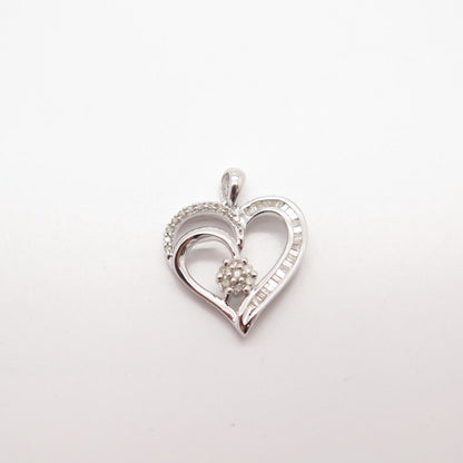 925 Sterling Silver SUN Real White Diamond Open Heart Pendant