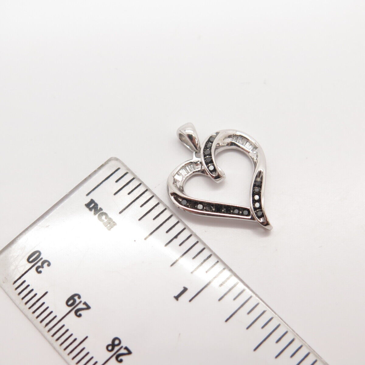 925 Sterling Silver SUN Real White & Black Diamond Open Heart Pendant