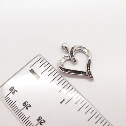 925 Sterling Silver SUN Real White & Black Diamond Open Heart Pendant