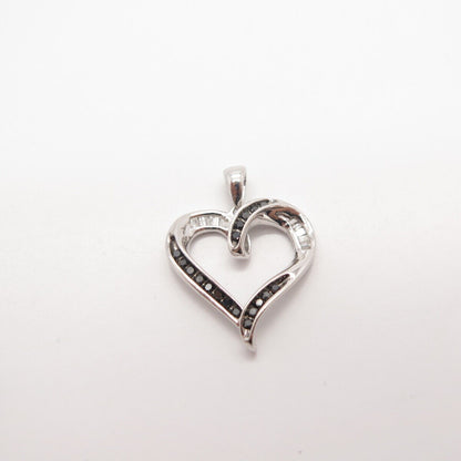 925 Sterling Silver SUN Real White & Black Diamond Open Heart Pendant