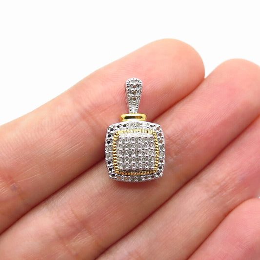 925 Sterling Silver 2-Tone SUN Real White Diamond Pendant