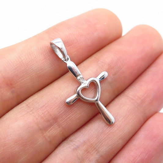 925 Sterling Silver Real White Diamond Cross Heart Pendant