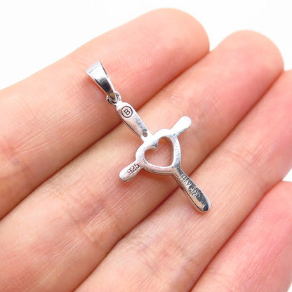 925 Sterling Silver Real White Diamond Cross Heart Pendant