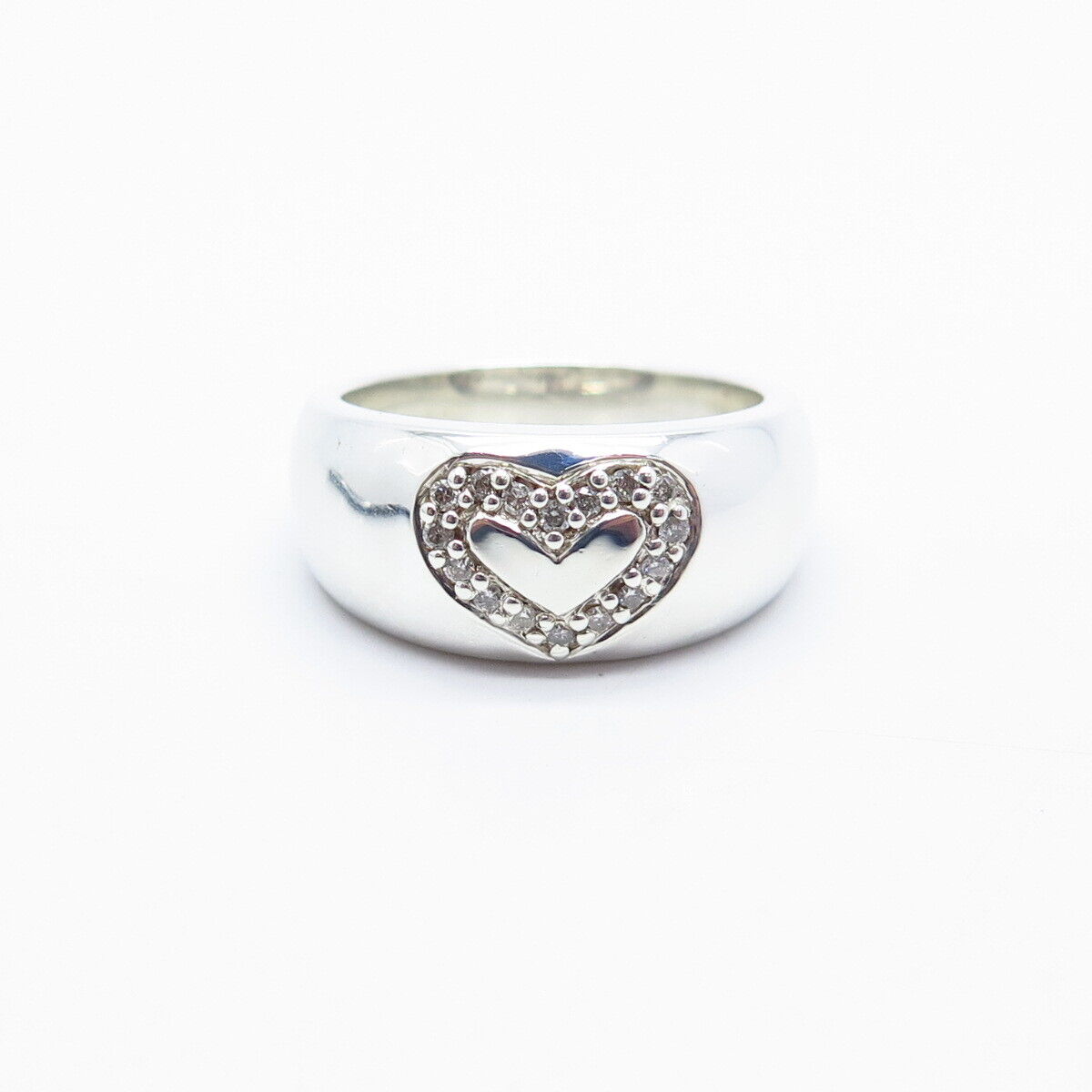 925 Sterling Silver Real White Diamond Heart Ring Size 6