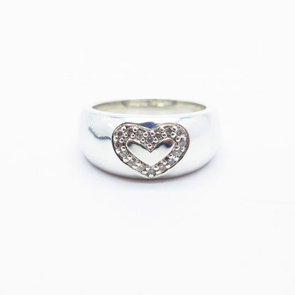 925 Sterling Silver Real White Diamond Heart Ring Size 6