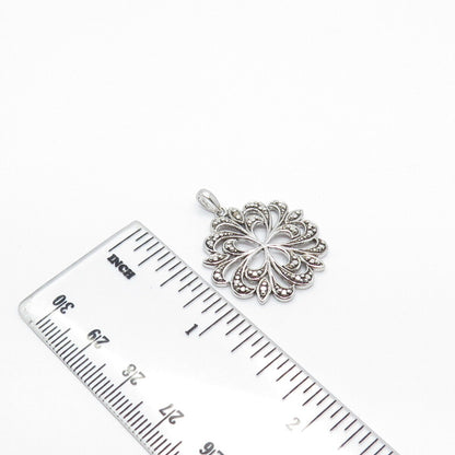 925 Sterling Silver Vintage Real White Diamond Accent Ornate Pendant