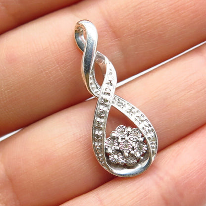 925 Sterling Silver Real White Diamond Spiral Slide Pendant