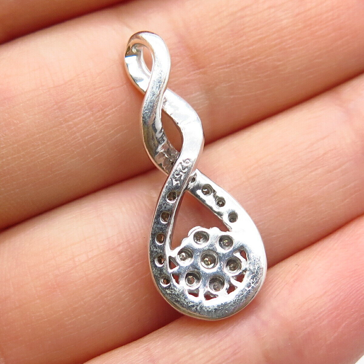 925 Sterling Silver Real White Diamond Spiral Slide Pendant