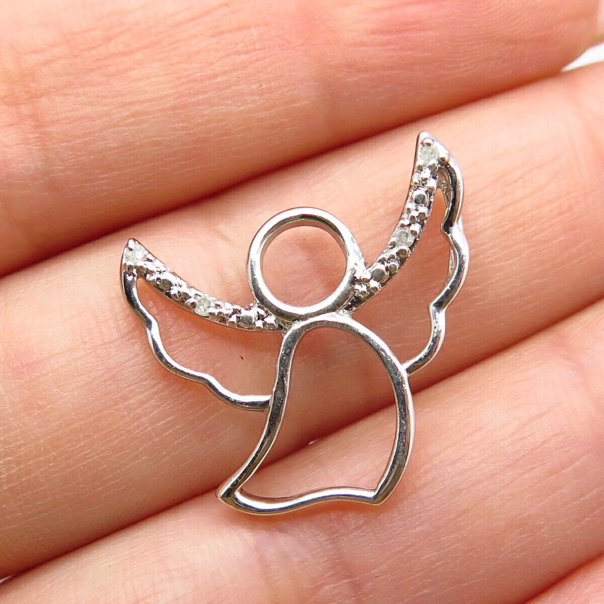 925 Sterling Silver Real White Diamond Angel Slide Pendant