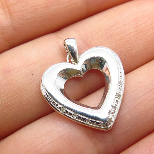 925 Sterling Silver Real White Diamond Open Heart Pendant