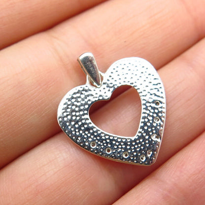 925 Sterling Silver Real White Diamond Open Heart Pendant