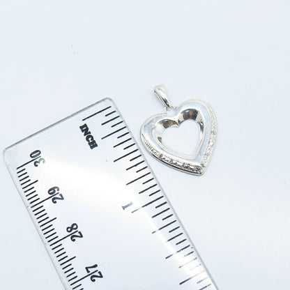 925 Sterling Silver Real White Diamond Open Heart Pendant