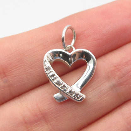 925 Sterling Silver Real Diamond Accent Open Heart Minimalist Pendant