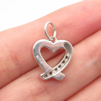 925 Sterling Silver Real Diamond Accent Open Heart Minimalist Pendant