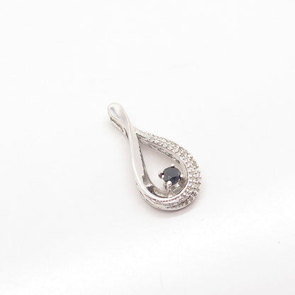 925 Sterling Silver SUN Real Black & White Diamond Teardrop Slide Pendant