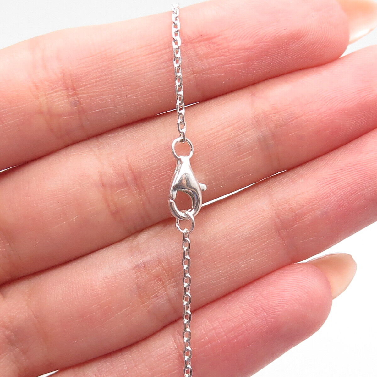 925 Sterling Silver Real Diamond Accent & Smoky Quartz Rolo Chain Necklace 18"