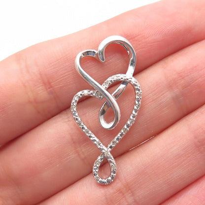 925 Sterling Silver Real Diamond Accent Infinity Double Heart Slide Pendant