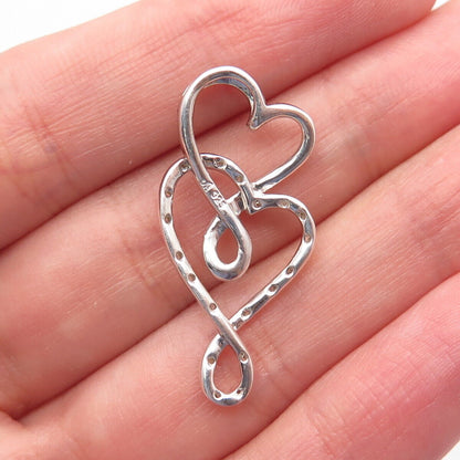925 Sterling Silver Real Diamond Accent Infinity Double Heart Slide Pendant