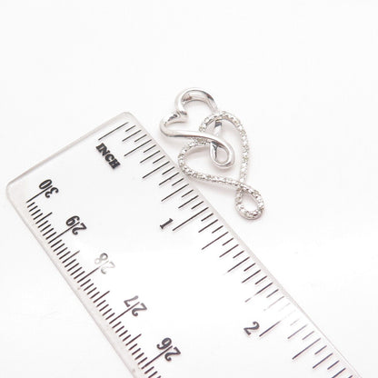 925 Sterling Silver Real Diamond Accent Infinity Double Heart Slide Pendant