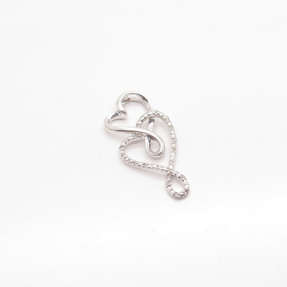 925 Sterling Silver Real Diamond Accent Infinity Double Heart Slide Pendant