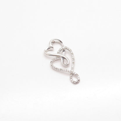 925 Sterling Silver Real Diamond Accent Infinity Double Heart Slide Pendant