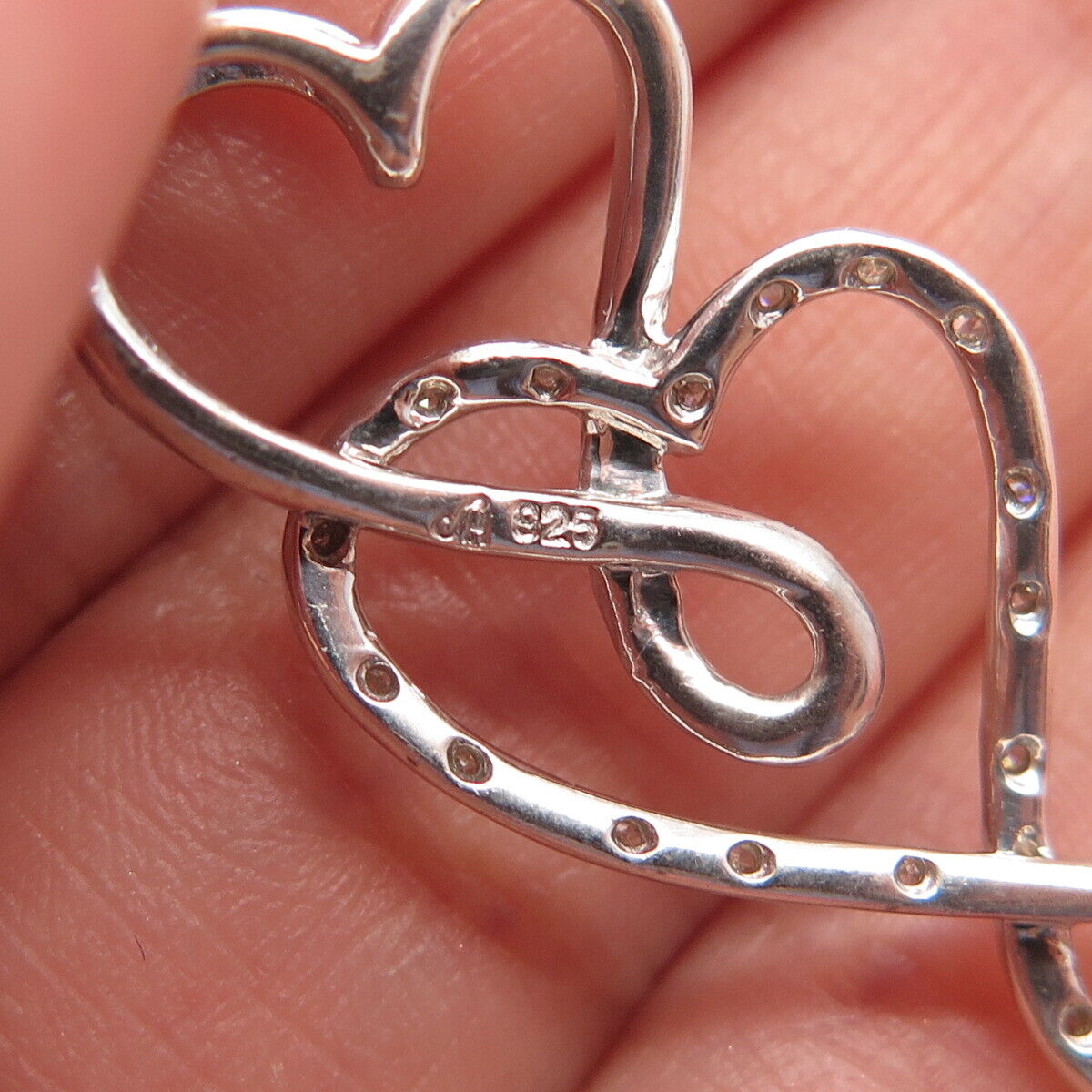 925 Sterling Silver Real Diamond Accent Infinity Double Heart Slide Pendant