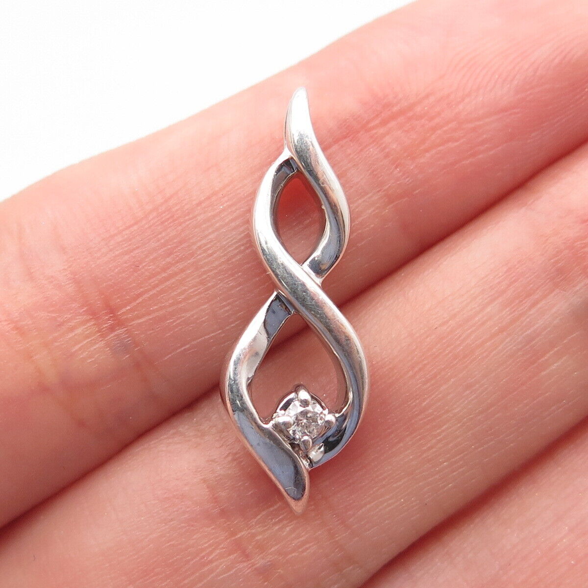 925 Sterling Silver Jane Seymour Real White Diamond Twisted Infinity Pendant