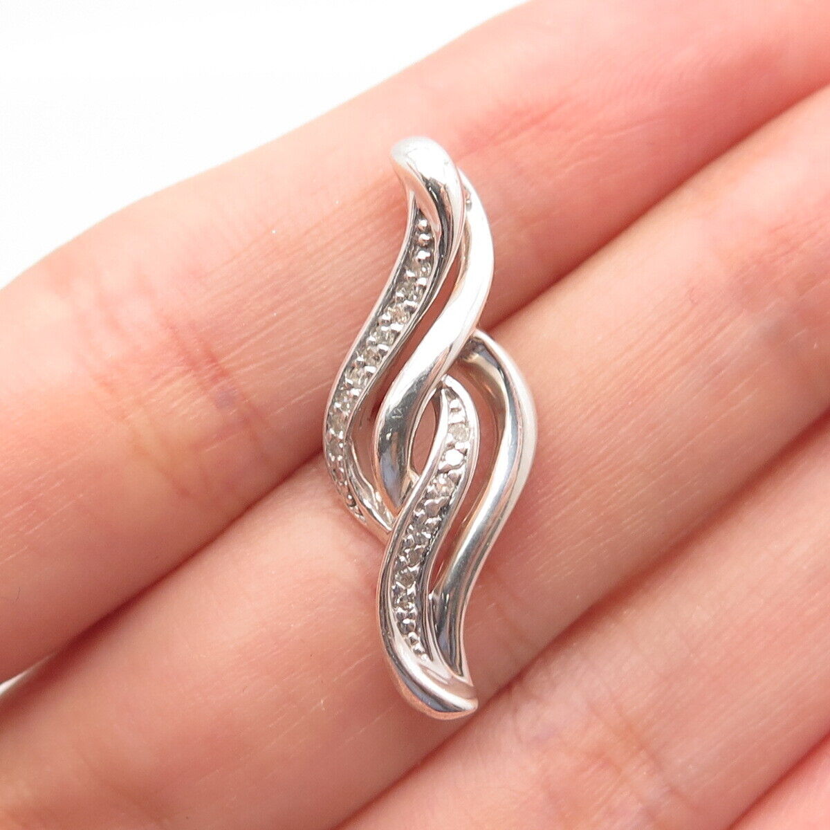 925 Sterling Silver Real Diamond Accent Twisted Slide Pendant