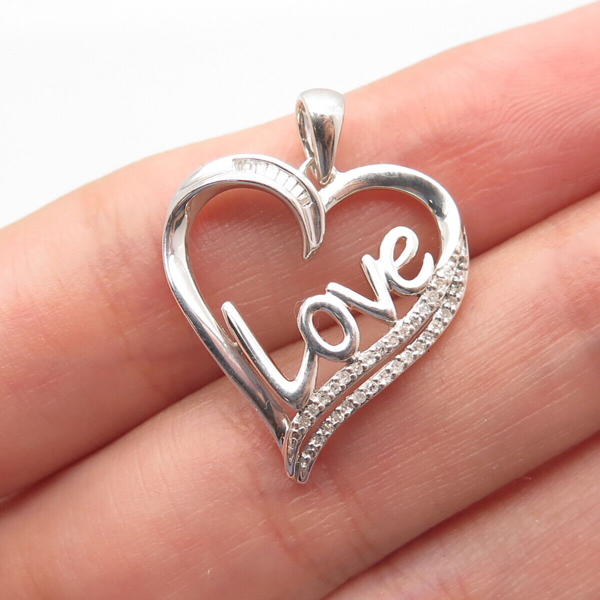 925 Sterling Silver SUN Real Diamond Accent "Love" Heart Pendant