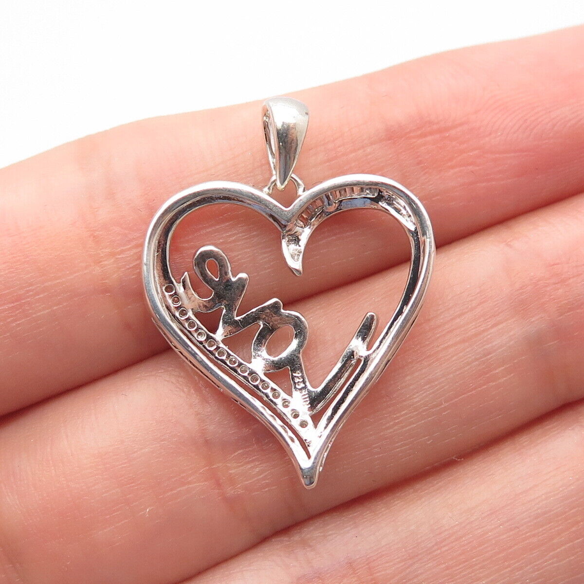 925 Sterling Silver SUN Real Diamond Accent "Love" Heart Pendant