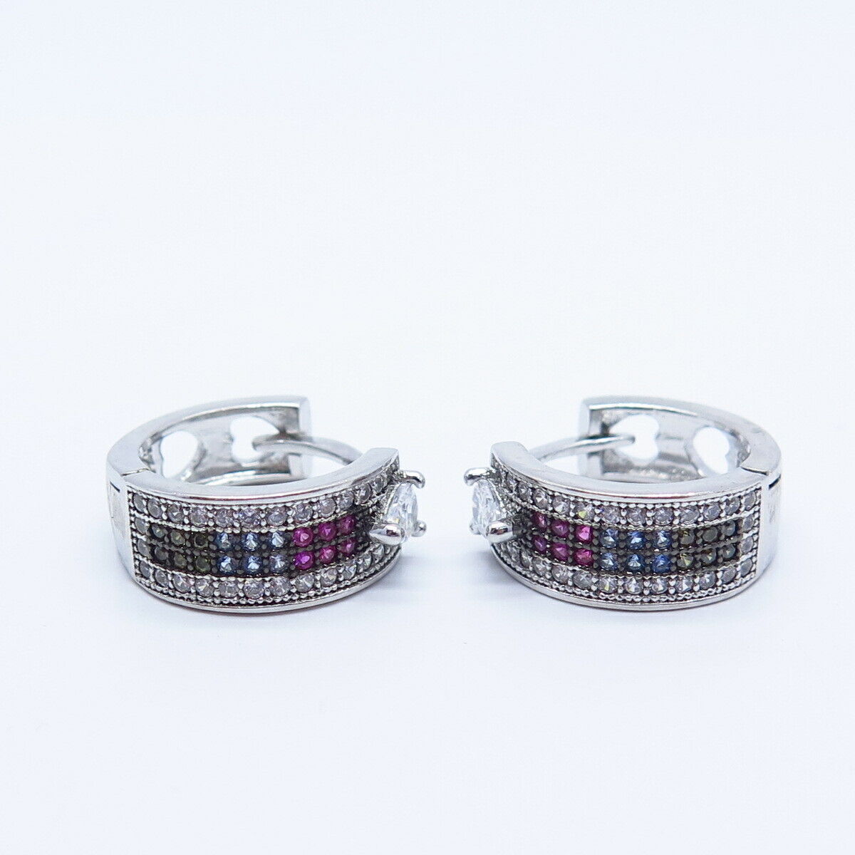 925 Sterling Silver Multi-Color C Z Hoop Earrings