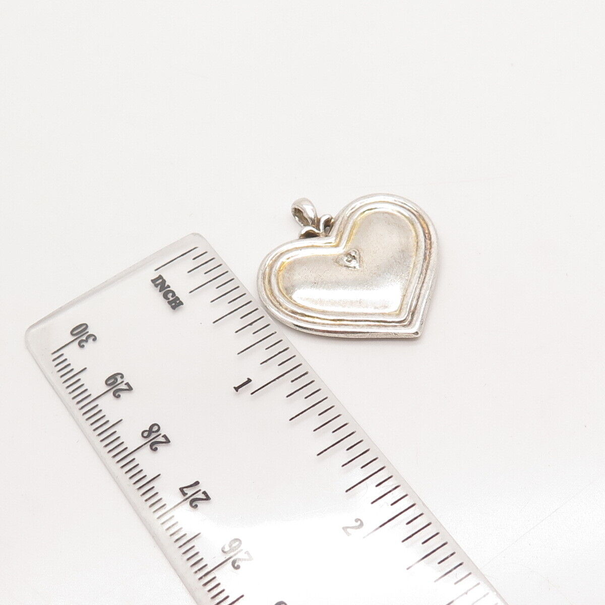 925 Sterling Silver Vintage Real White Diamond Heart Pendant