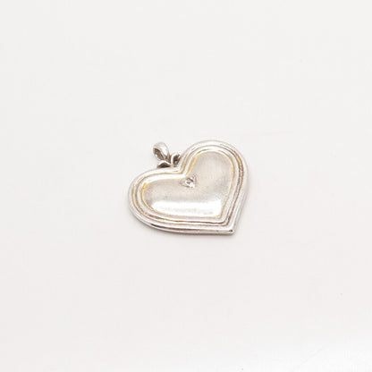 925 Sterling Silver Vintage Real White Diamond Heart Pendant