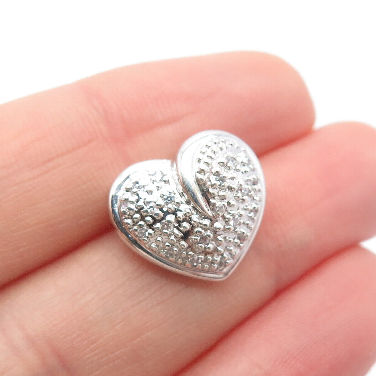 925 Sterling Silver Real White Diamond Heart Slide Pendant