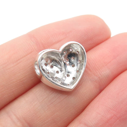 925 Sterling Silver Real White Diamond Heart Slide Pendant