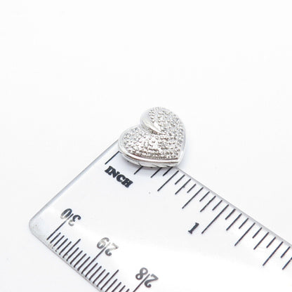 925 Sterling Silver Real White Diamond Heart Slide Pendant