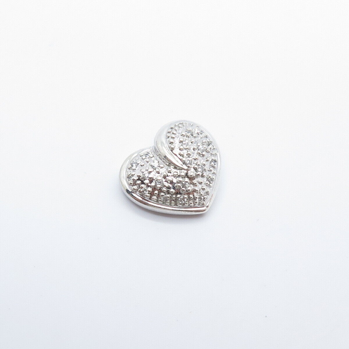 925 Sterling Silver Real White Diamond Heart Slide Pendant