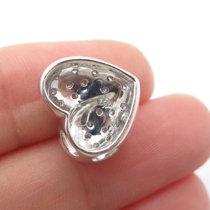 925 Sterling Silver Real White Diamond Heart Slide Pendant