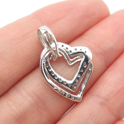 925 Sterling Silver Real White Diamond Double Heart Pendant